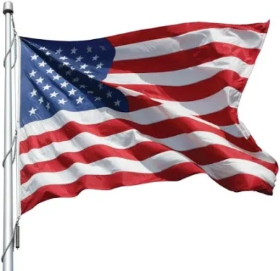 The United States flag waving on a flagpole.
