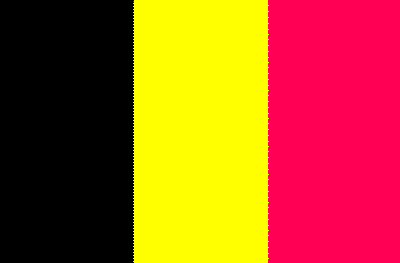 The national flag of Belgium with vertical black, yellow, and red stripes.