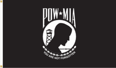 POW-MIA emblem depicting a soldier's silhouette and watchtower.